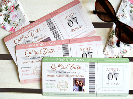 Boarding Pass Save the Date - Travel Theme Wedding